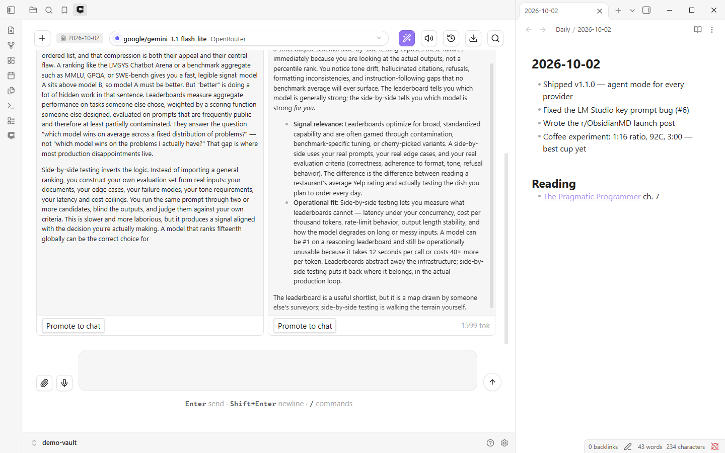 Curtis in light mode — the arena view with four model answers compared side by side