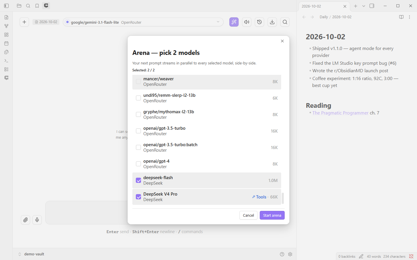Curtis in light mode — the model picker with every carrier on your own keys